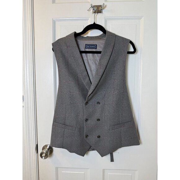 Paul Fredrick Gray Windowpane Pattern Men's Wool Vest Size 42 - Picture 1 of 10